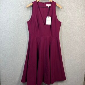Dress the Population XL Berry Magenta V-Neck Fit and Flare Sleeveless Dress NWT